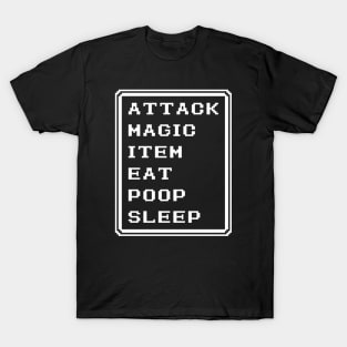 Final Fantasy Battle Menu Eat Poop Sleep Black Mage Version T-Shirt